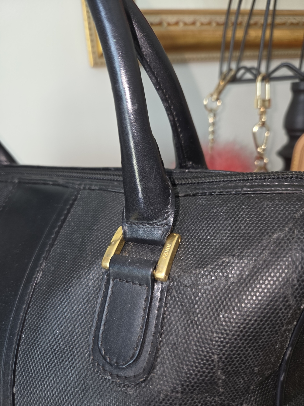 Fendi Black Structured Top-Handle Satchel with Gold Hardware - Picture 2 of 16